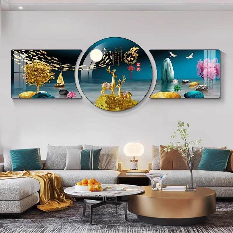 现代轻奢客厅装饰画沙发背景墙高端大气挂画晶瓷画壁画三联墙壁画,家居饰品,现代装饰画,淘宝优惠券,粉丝福利购,淘宝优惠卷