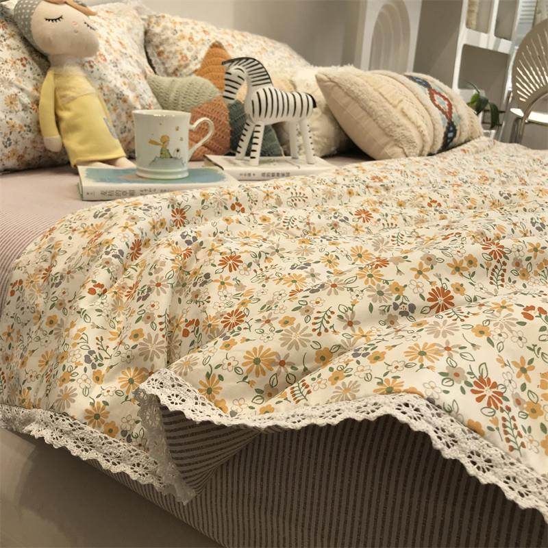 ins韩式花边小碎花单双人夏凉被夏季薄被子四件套空调被可水洗1.5,床上用品,化纤被,淘宝优惠券,粉丝福利购,淘宝优惠卷