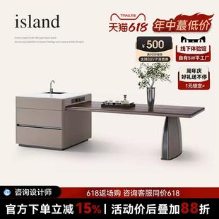 高端奢石餐台 诚骏北美黑胡桃木实木岛台餐桌一体高端家用设计师款