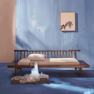 新中式禅意黑胡桃白蜡木罗汉床沙发客厅休闲办公室民宿酒店贵妃榻