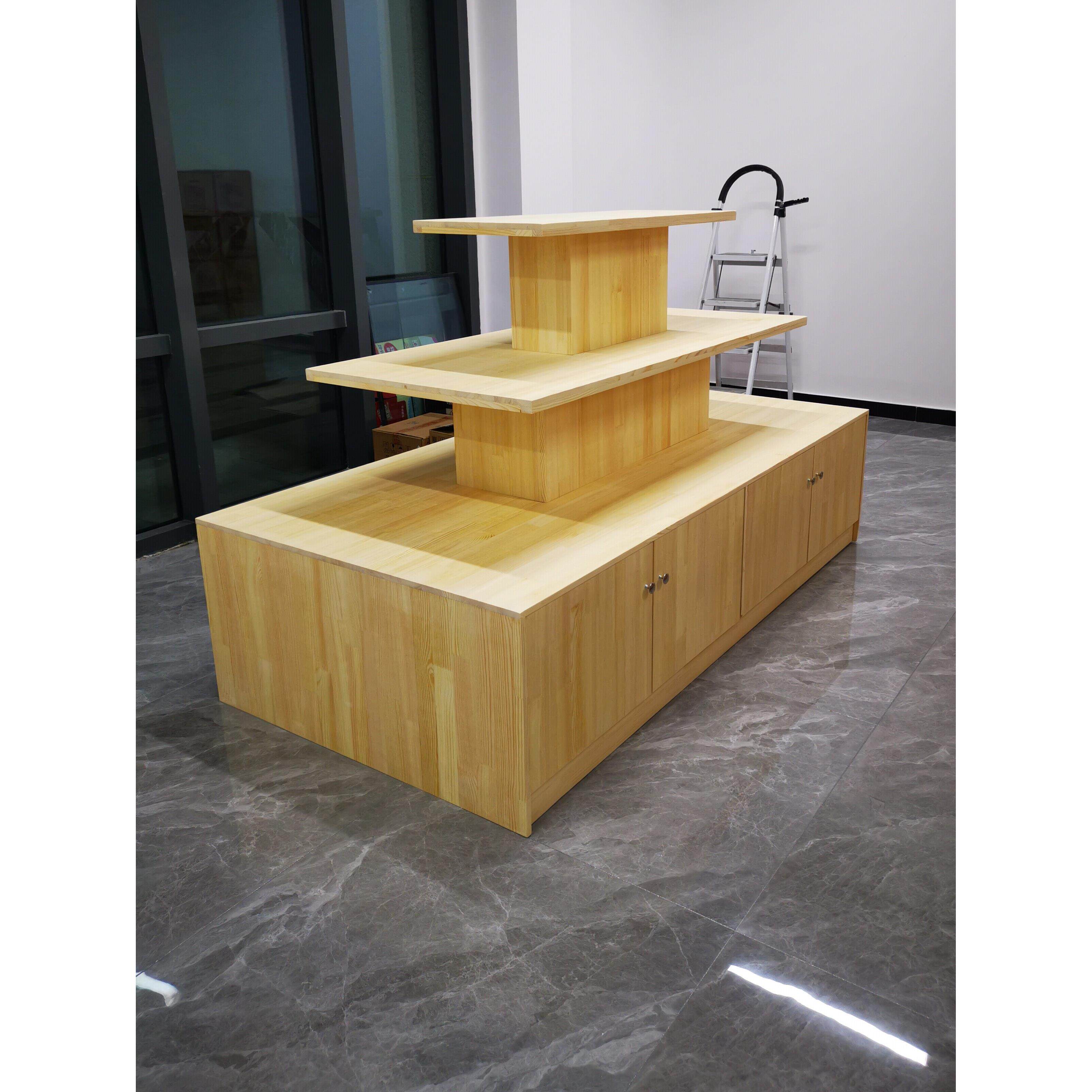 定做实木烟酒中岛展示台茶叶店中岛柜商超市展柜堆头食品展示柜台