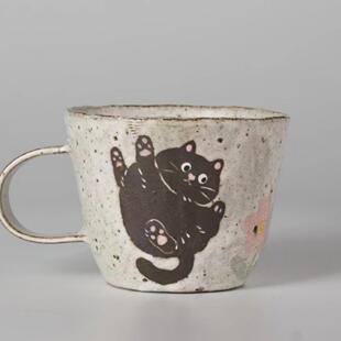 春辰猫咪咖啡杯景德镇手作陶瓷猪口杯蛋杯拿铁拉花手绘高温釉下彩