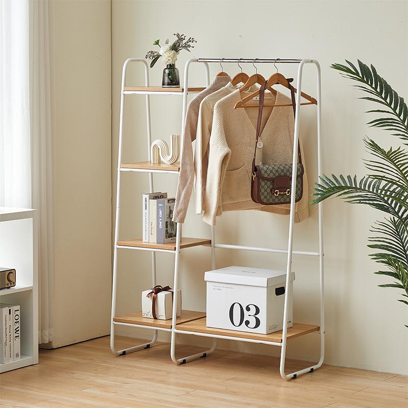 多层衣物杂物收纳架室内落地衣架置物架挂衣放置一体单杆衣帽架