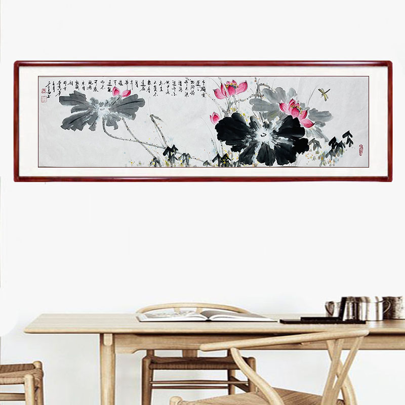 国画荷花纯手绘沙发卧室客厅装饰画写意花鸟书画实木框装裱水墨画图片