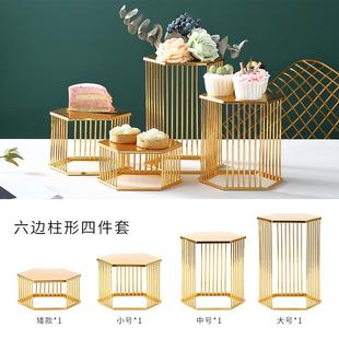 北欧轻奢铁艺展示架酒店前台六边形甜品台收纳架零食糕点点心摆盘