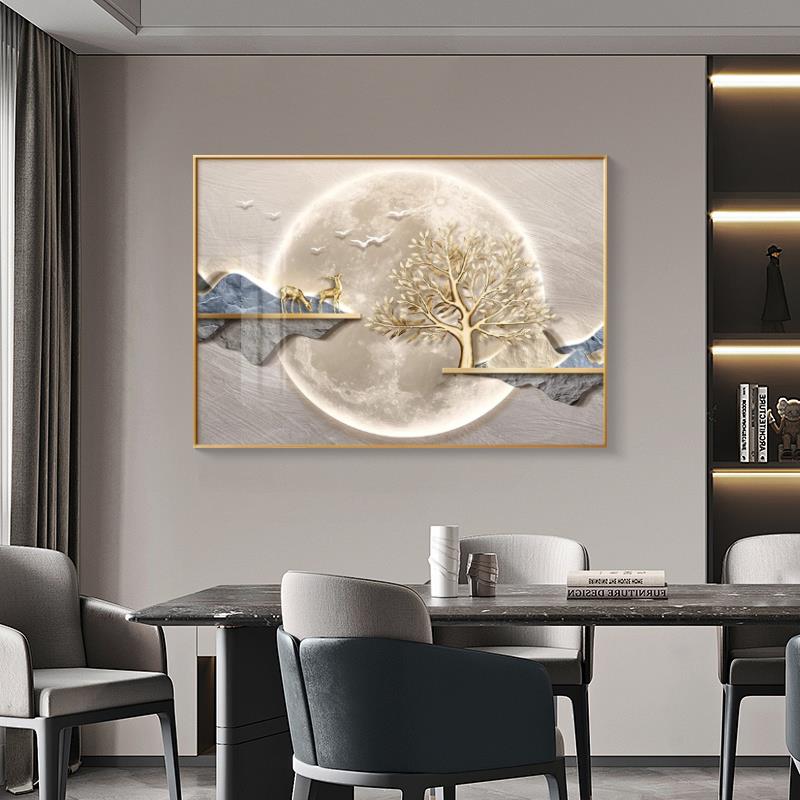 现代轻奢正方形客厅玄关装饰画走廊过道大气发财树挂画进门餐厅画图片