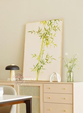 奶油原木风格客厅沙发背景墙装饰画绿色植物竹子卧室床边挂画入口