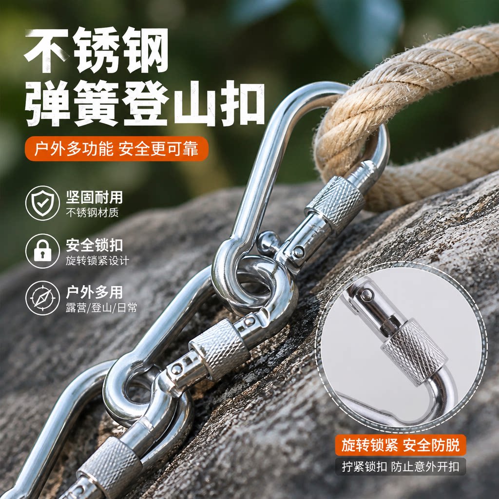 不锈钢弹簧扣登山安全锁扣