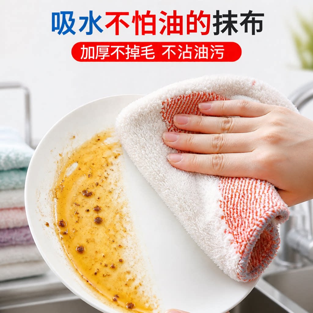 厨房不沾油不掉毛加厚珊瑚绒抹布