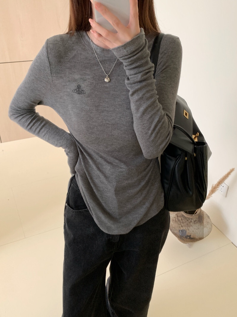 CH-2025春秋款星球印花圆领上衣高级灰修身显瘦百搭长袖T恤女