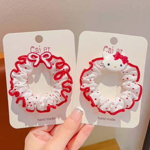 新款 素奶油大肠皮筋简约百搭温柔风头绳女秋冬 波点发圈小猫元