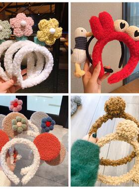 高级感宽边高颅顶毛绒头箍洗脸压发头饰束发带黑色褶皱气质发箍女