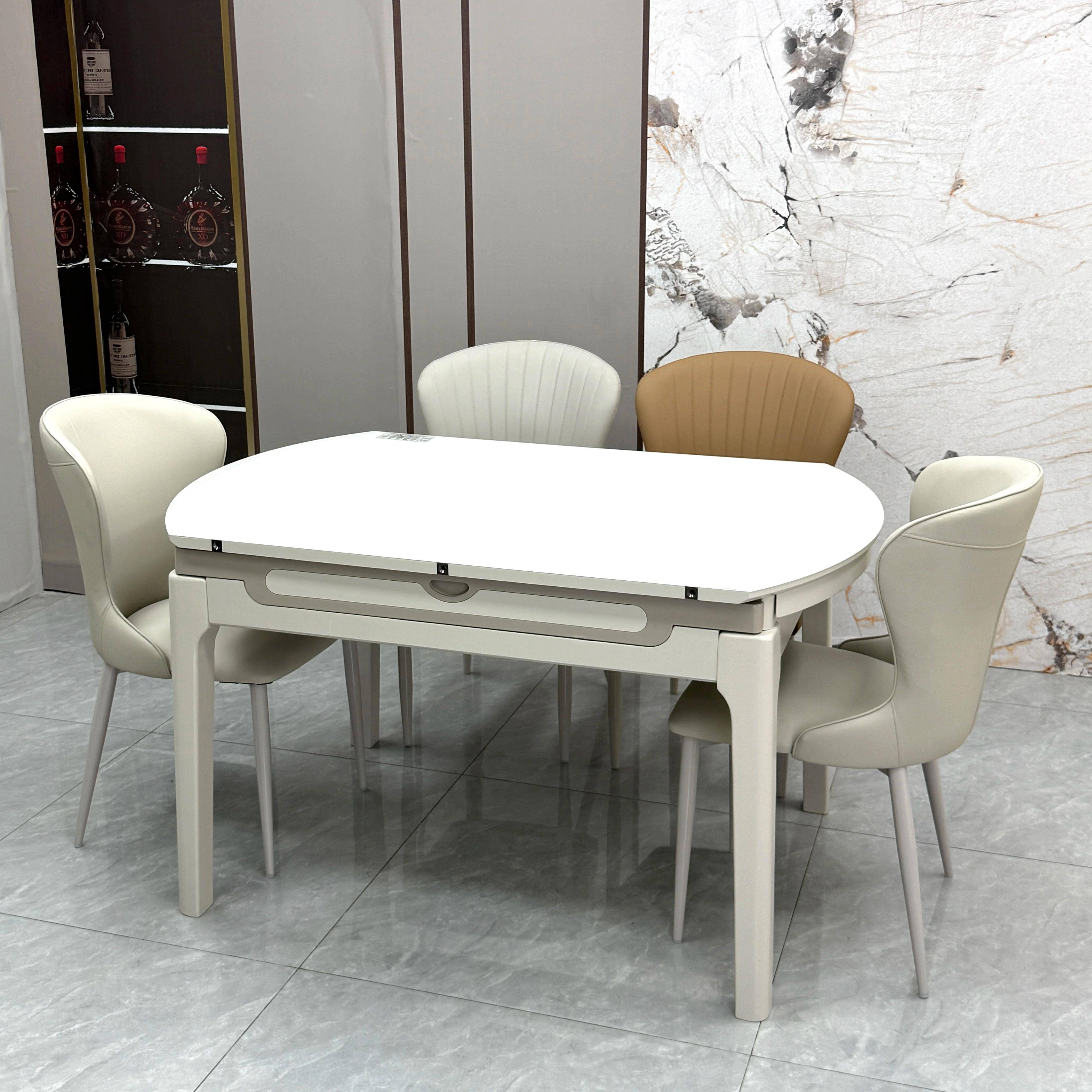 大理石实木餐桌椅组合可伸缩折叠家用小户型玉晶石可变圆桌吃饭桌