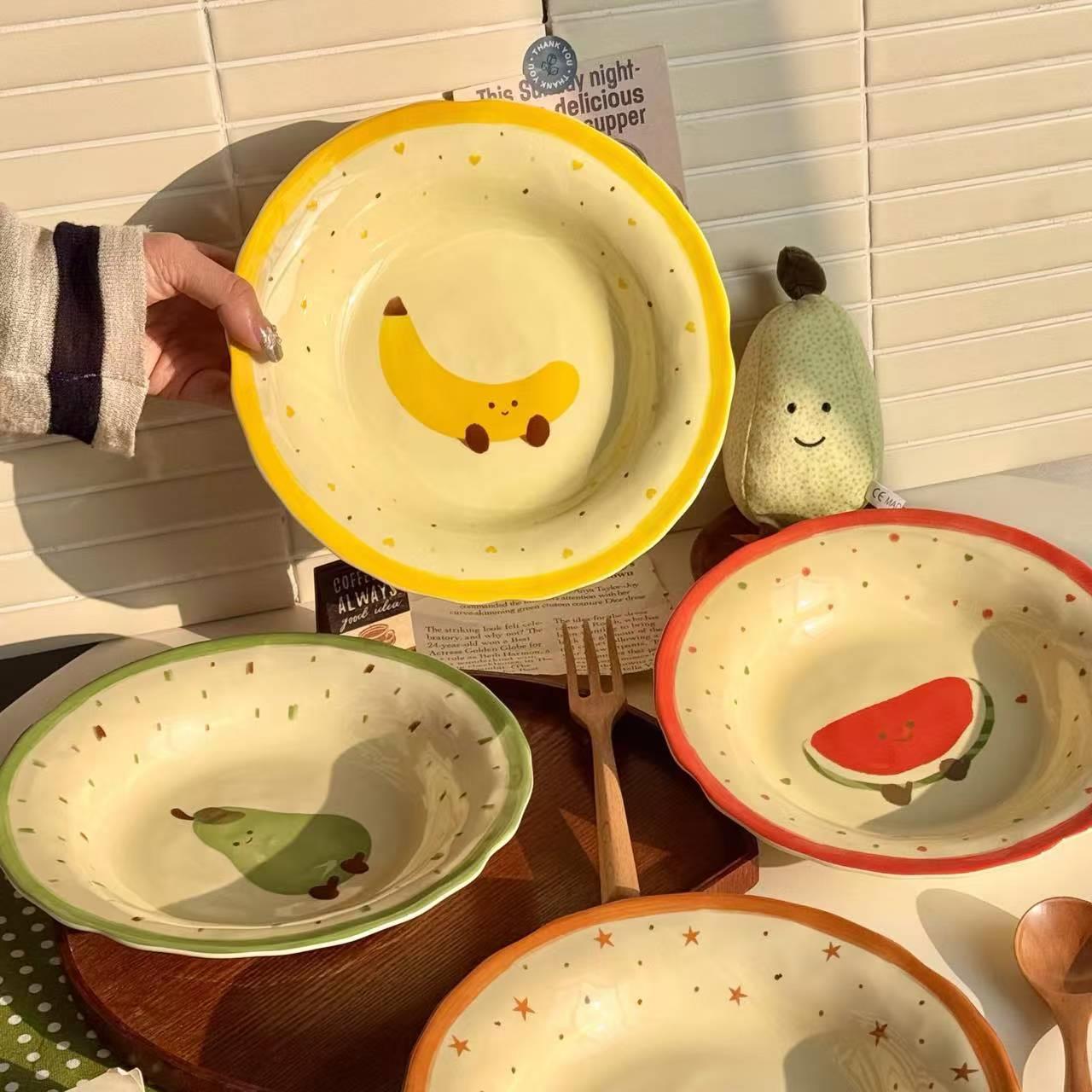 水果可颂盘子家用盘子2025新款高颜值釉下彩陶瓷餐具甜品盘早餐盘
