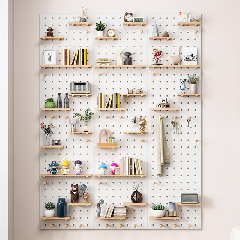 实木洞洞板定制挂墙上置物架入户玄关墙面墙壁展示架木质收纳书架