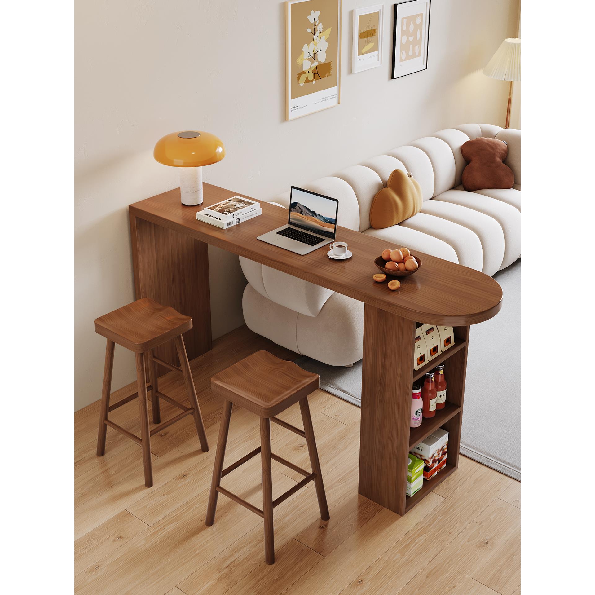 小户型实木吧台长条桌家用客厅厨房隔断柜阳台高脚桌沙发旁小吧台