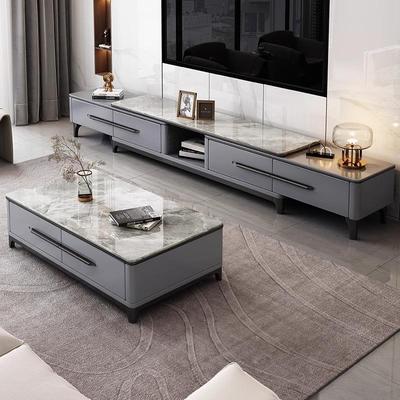 岩板电视机柜茶几组合家用实木伸缩落地柜轻奢电视柜客厅2025新款
