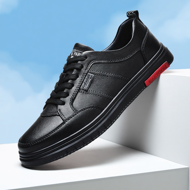 莆田青年男士轻质黑色休闲皮鞋低帮系带板鞋百搭潮流经典平跟男鞋