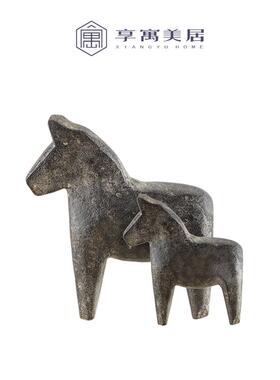 新中式样板房售楼处天然石材摆件家居书房软装饰品青石雕刻小石马
