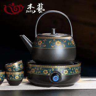 家用围炉电陶炉烧水煮水泡茶壶电烤大容量单壶 复古陶瓷煮茶器套装