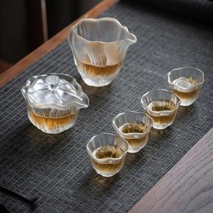 冰冻烧品杯荷花主人杯莲叶公道盖碗办公室用送礼 古法琉璃茶具套装