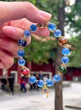 半糖香灰琉璃手串白蓝色糖心玛瑙平安扣祥云手链男女情侣水晶手饰