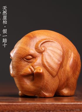 天然太行崖柏木手工木雕刻乖萌可爱小萌象招财大象文玩手把件摆件
