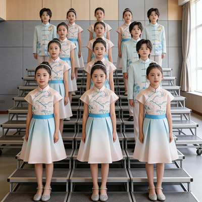 儿童合唱服中小学生大合唱男女童主持人礼服中国风诗歌朗诵演出服
