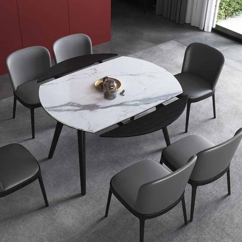 现代岩板餐桌椅实木家用小户型饭桌极简伸缩折叠变圆桌