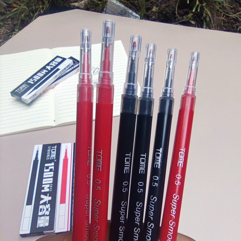 TOME图米大容量葫芦头按动黑色替芯红色针管头中性笔芯学生水笔芯