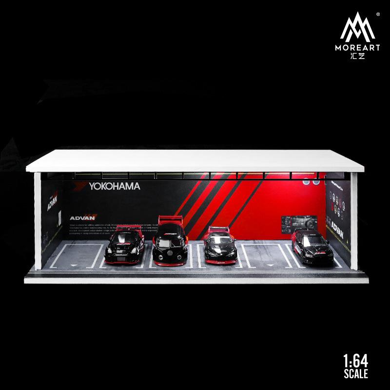 停车场模型场景1:64 仿真合金汽车模型玩具车库收纳防尘灯光摆件