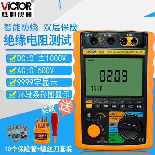 胜利VC3123高精度数字绝缘电阻测试仪VC3125高压兆欧表数显摇表笔