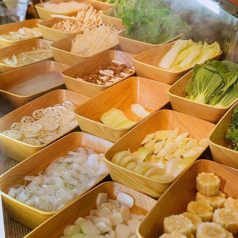 密胺木纹自助餐厅冒菜麻辣烫菜品展示盒子旋转火锅盘子商用蔬菜盆