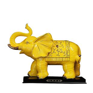 黄色陶瓷大象摆件一对招财吉祥如意象桌面客厅电视柜办公室装饰品