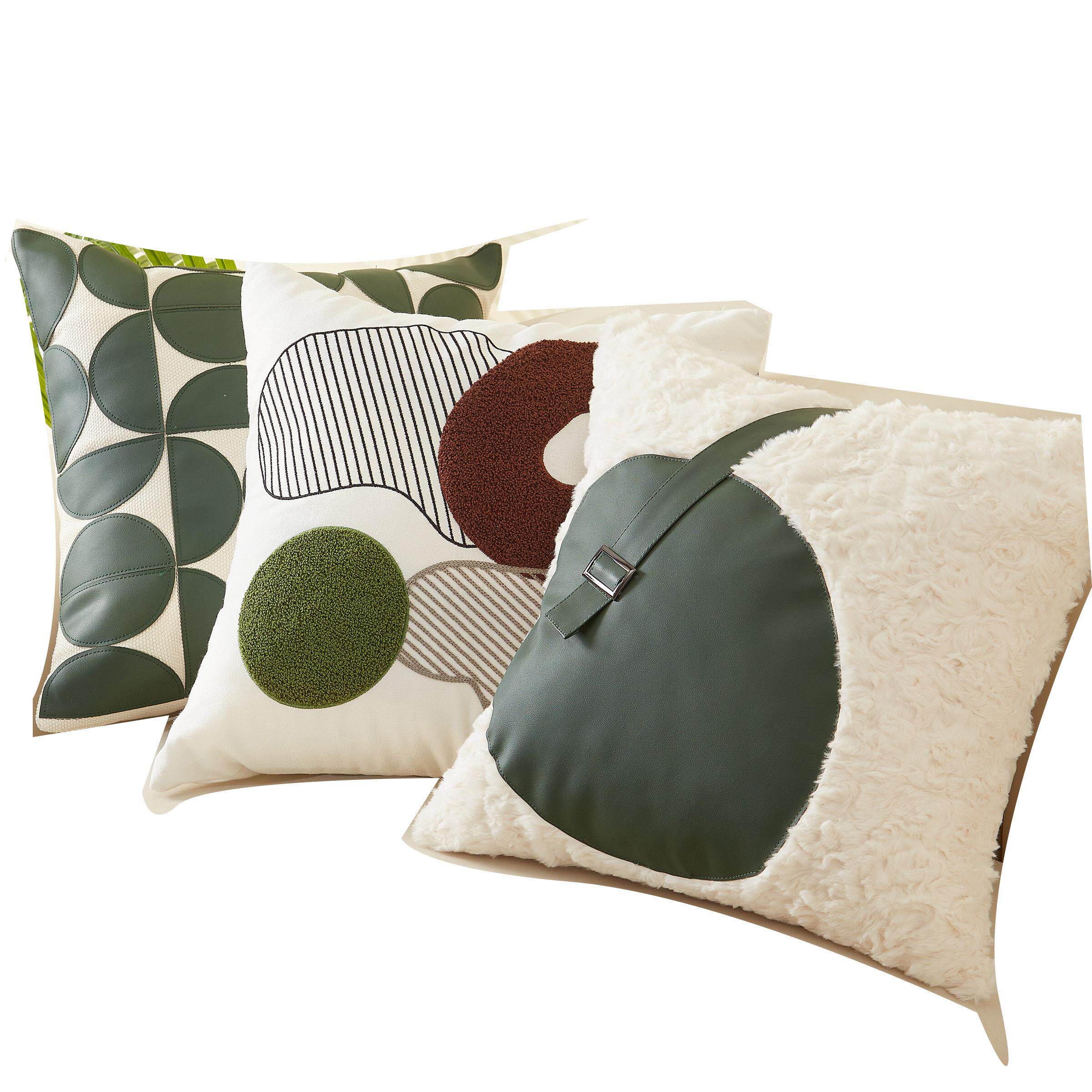 北欧简约PU皮抱枕刺绣几何靠枕客厅沙发靠垫轻奢高级感床上腰靠