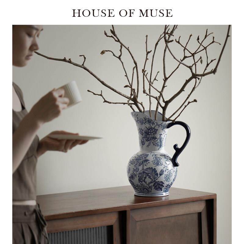 缪斯家 东方巴黎 青黛 青花瓷花瓶新中式覆古陶瓷器客厅玄关摆件