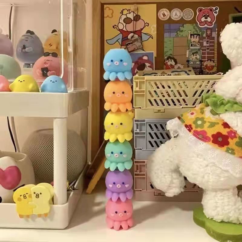 拼接章鱼荧光笔创意卡通可爱少女心学生用超小彩色手帐笔