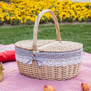 野餐篮藤编编织手提篮草莓采摘篮礼品篮购物篮户外野餐篮子鸡蛋篮