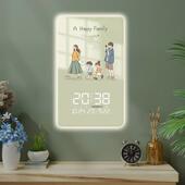一家人电子钟表挂钟万年历玄关装 饰画夜光温馨创意壁灯光挂墙时钟