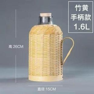 复古茶室餐厅大容量内胆保温壶玻璃 竹编热水瓶家用手工竹青中式