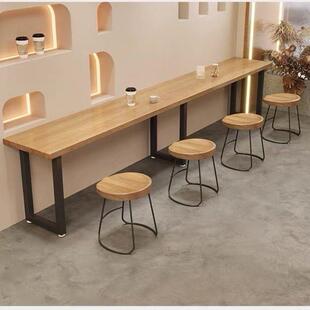 面馆小吃店饭厅矮吧桌长条桌椅组合奶茶店靠墙实木吧台桌家用1213