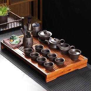 家用轻奢高档紫砂茶壶茶杯简约茶具实木茶盘茶台 整套功夫茶具套装