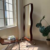 稍安物造 覆古实木波浪试全身镜落地中法式 家用全身镜子移动收纳