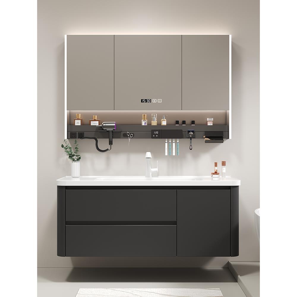 黑色304不锈钢浴室柜陶瓷集成盆浴室水槽浴室柜洗脸盆柜组合