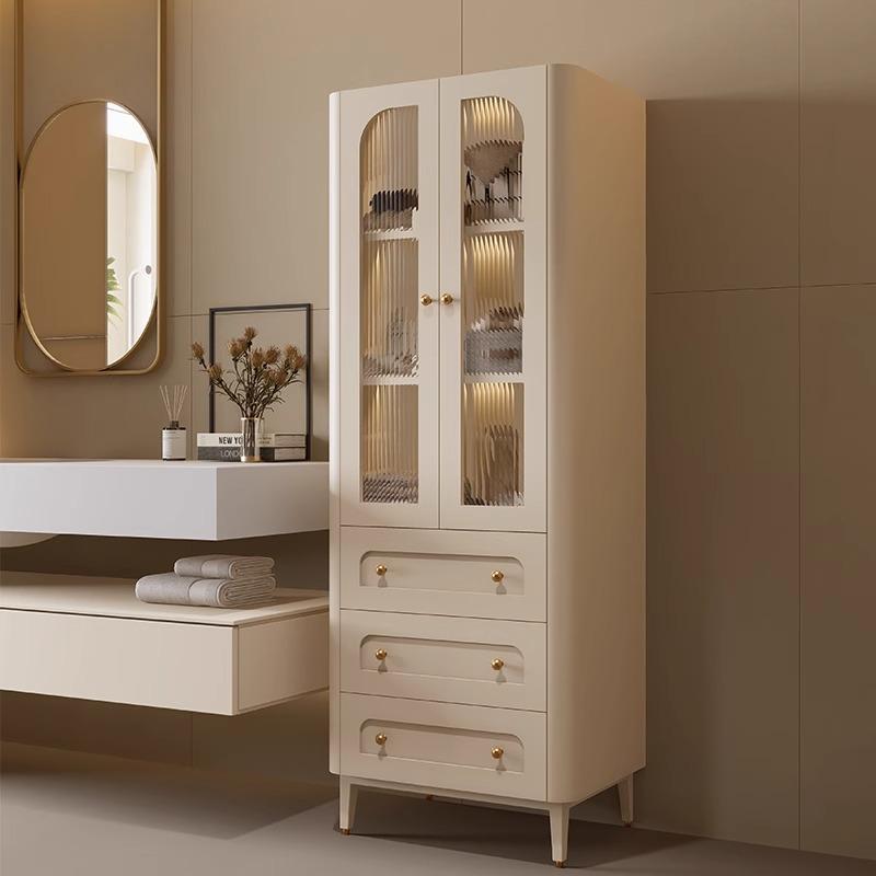 新款法式奶油风实木浴室边柜卫生间立柜侧柜窄柜毛巾收纳柜置物柜