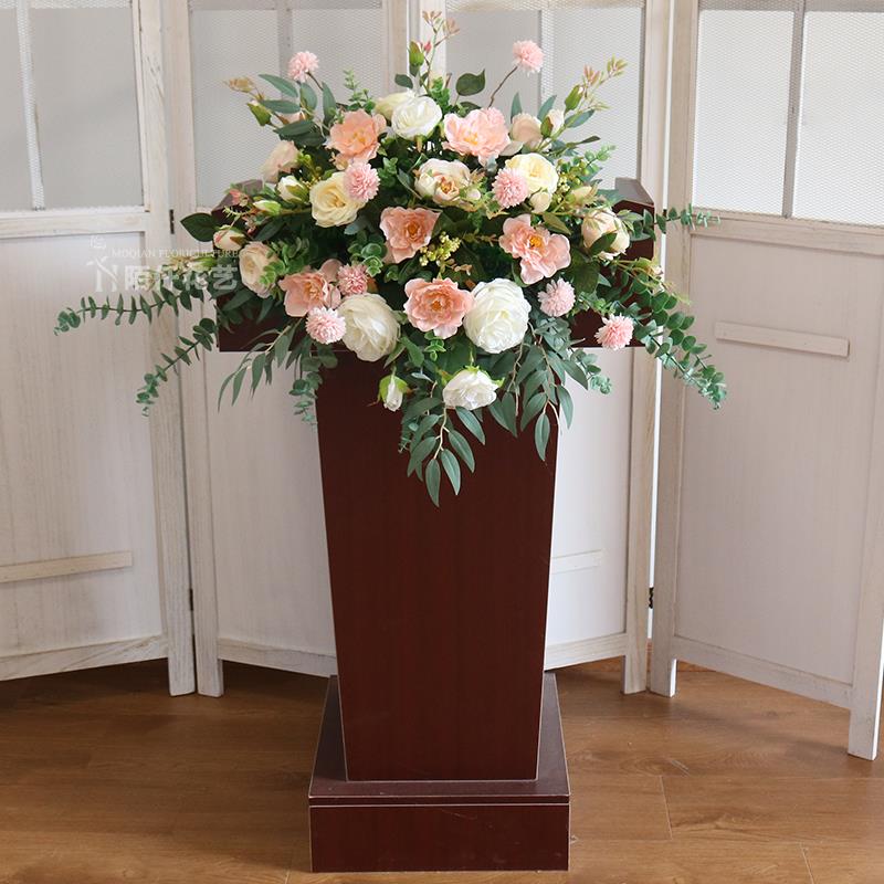 挂式演讲台仿真花主席台发言台假花装饰商务会议桌面摆设成品花艺