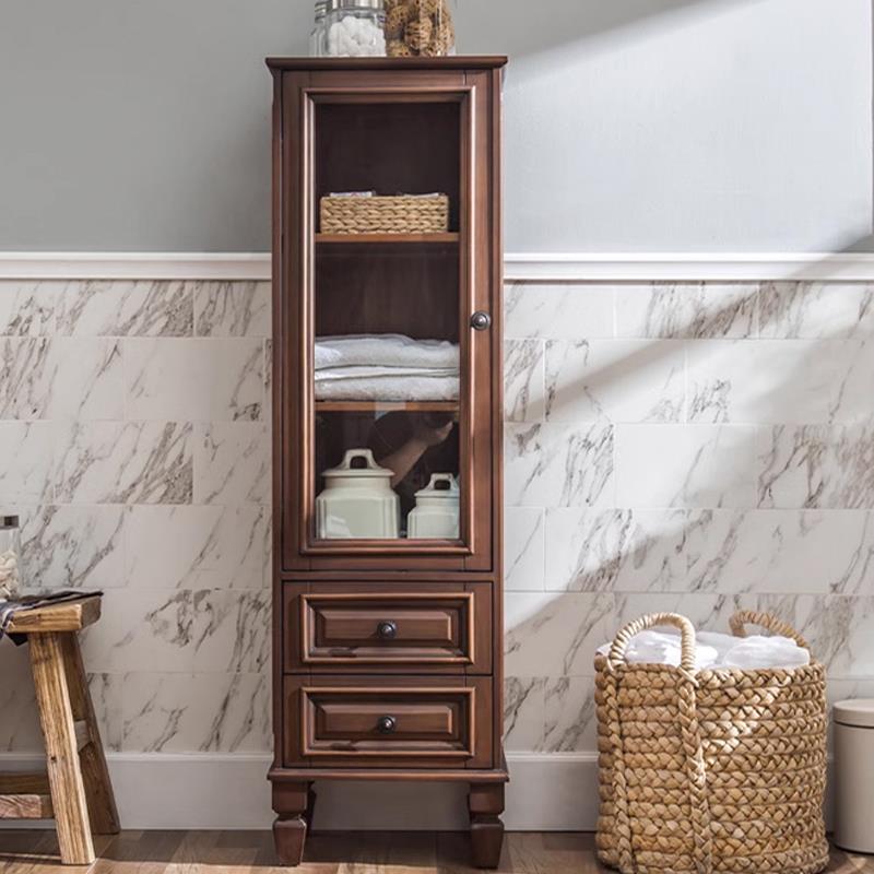 美式浴室边柜卫生间实木储物收纳柜架马桶侧柜置物柜客厅落地立柜