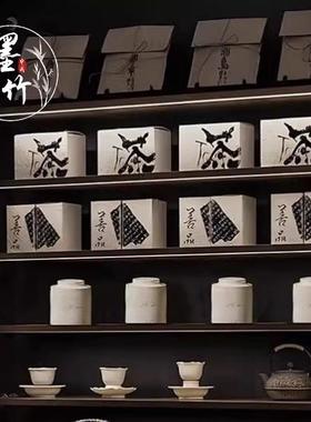 需定制现代新中式禅意餐厅茶室展示边柜装饰陶瓷茶壶茶叶摆件组合
