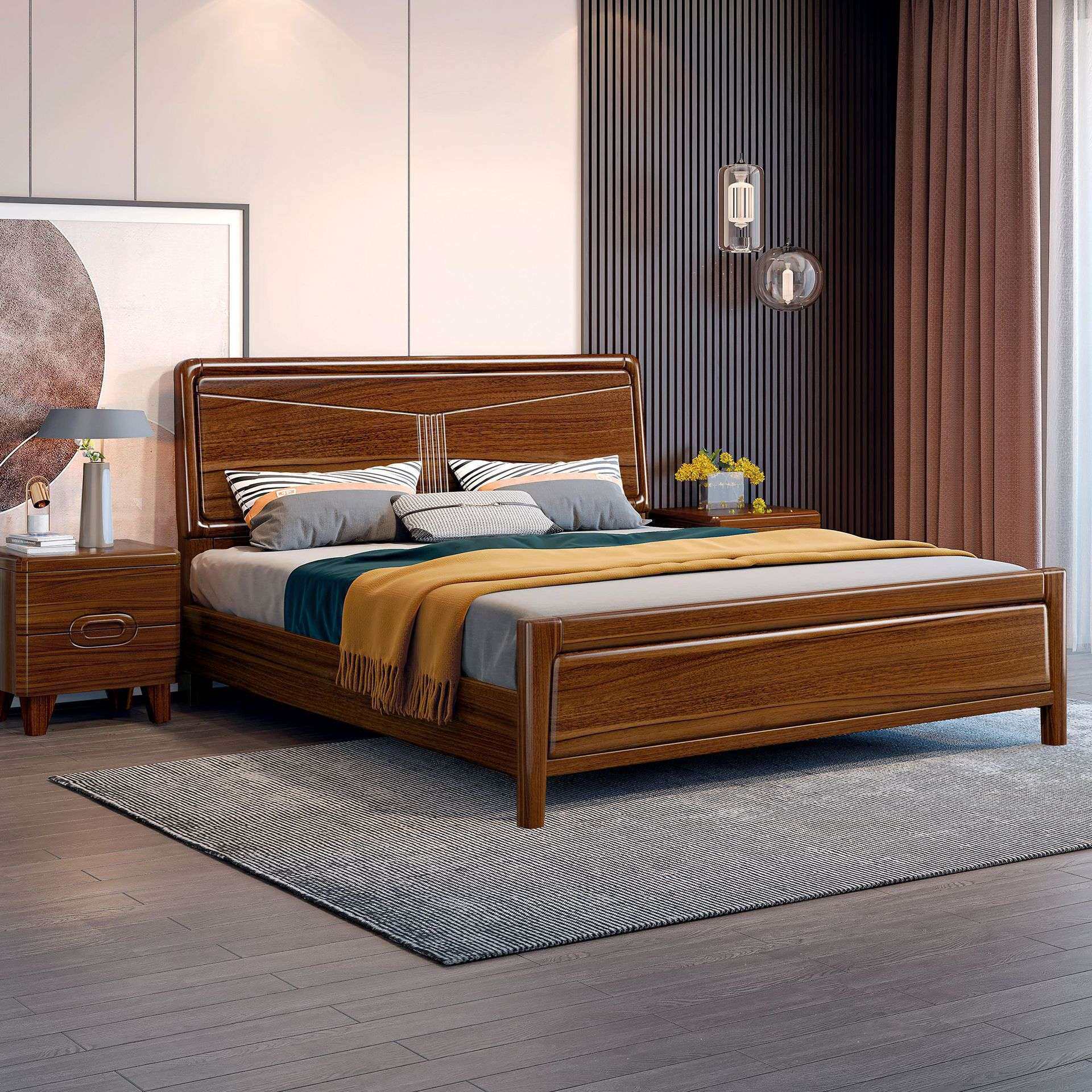 新中式实木床主卧室双人床现代简约高箱储物高档婚床乌金木床