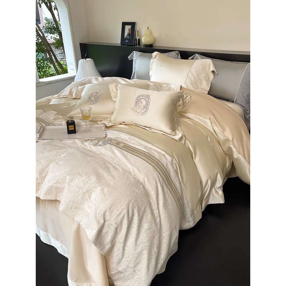 高奢欧式轻奢大牌140支柔丝棉四件套纯棉贡缎床单被套全棉床品1.8